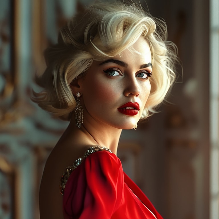 **Glamour in Red: A Vintage Portrait**