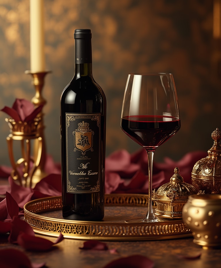 Luxurious Wine and Rose Petals Still Life