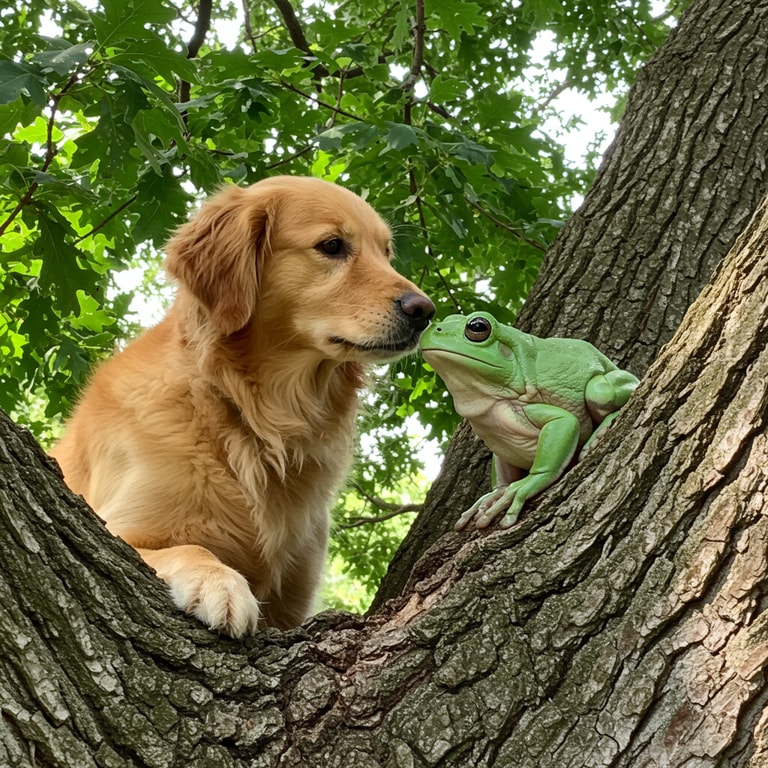 Curiosity in the Canopy: Dog Meets Frog