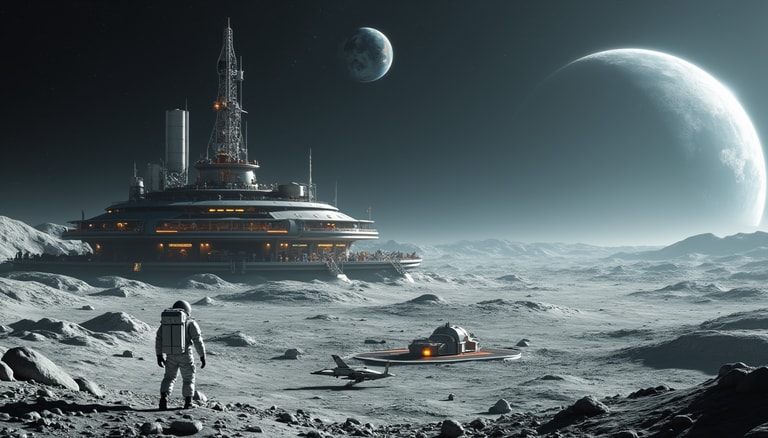 Lunar Outpost Under Alien Skies
