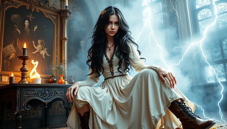 Mystical Gothic Portrait with Lightning