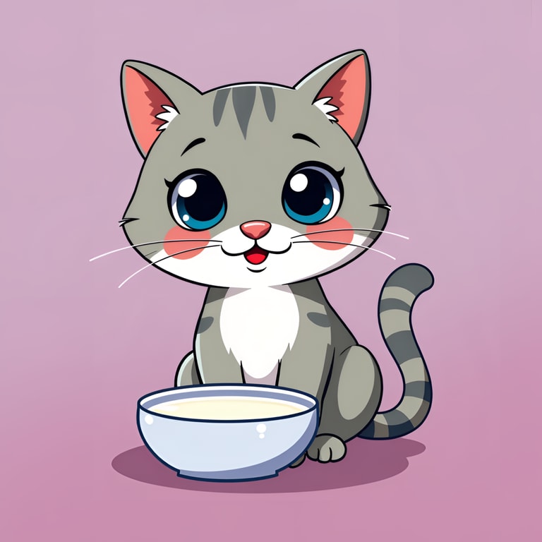 Chibi Kitten with Milk Bowl