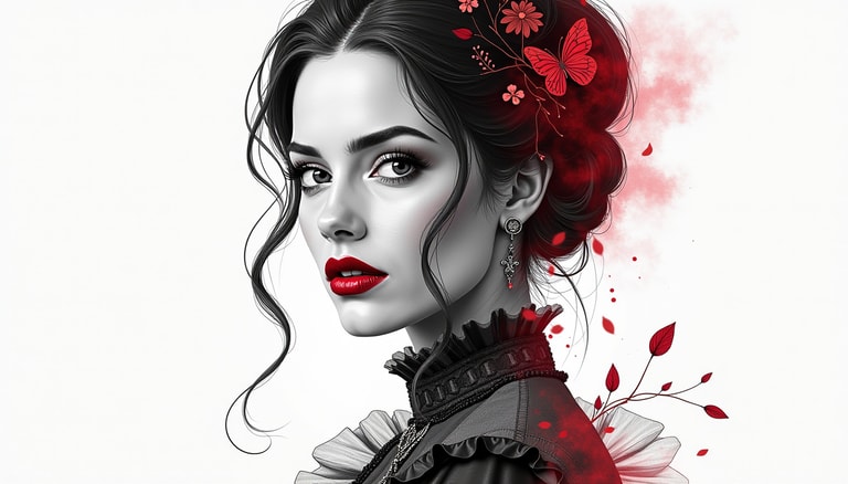 **Elegance in Monochrome with a Touch of Red**