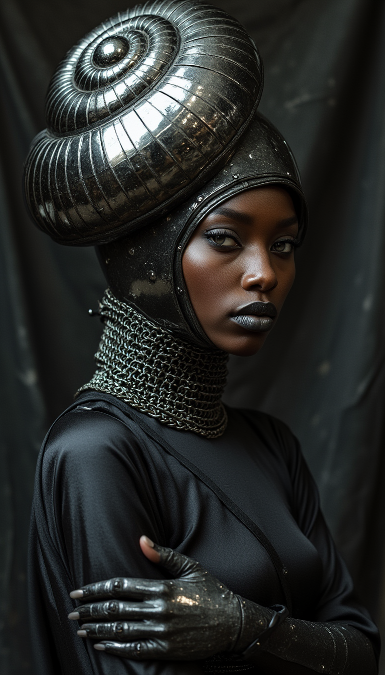 Futuristic Warrior in Snail Shell Armor