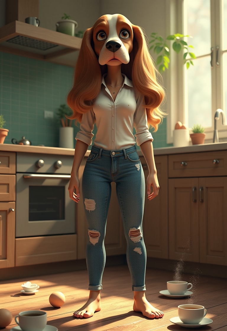 Anthropomorphic Dog in a Modern Kitchen