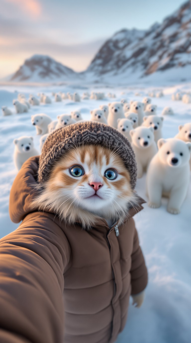Selfie in the Snow: A Cat's Polar Adventure