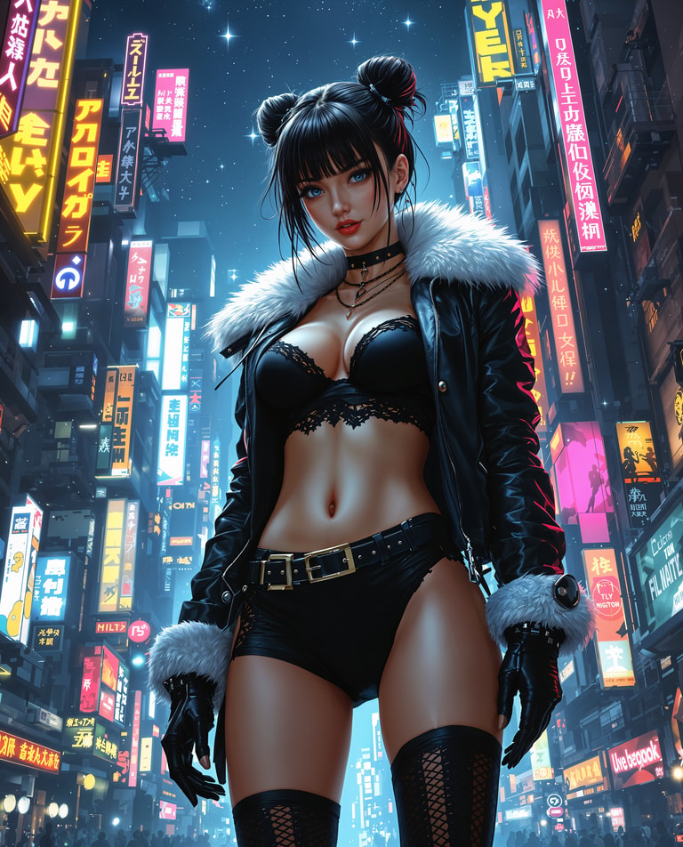 Neon City Night: The Enigmatic Woman