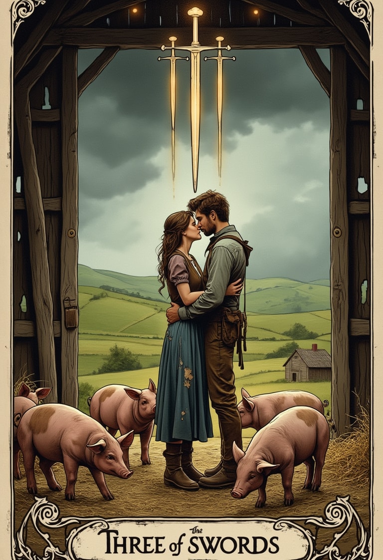 Rustic Embrace Under the Three Swords