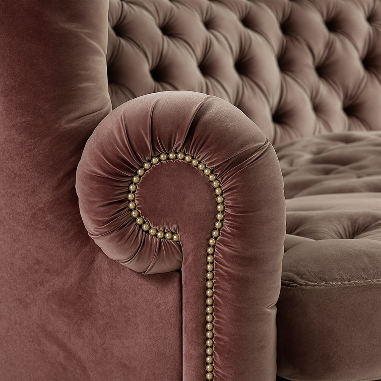 **Elegant Upholstered Armrest with Pearl Embellishments**