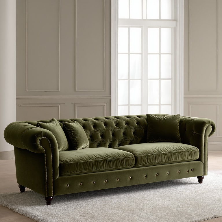 **Elegant Green Velvet Chesterfield in a Minimalist Room**
