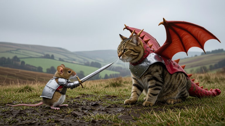 Mouse Knight Faces Dragon Cat