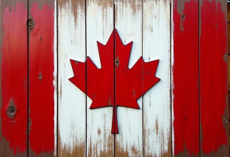 Rustic Canadian Flag on Wooden Planks