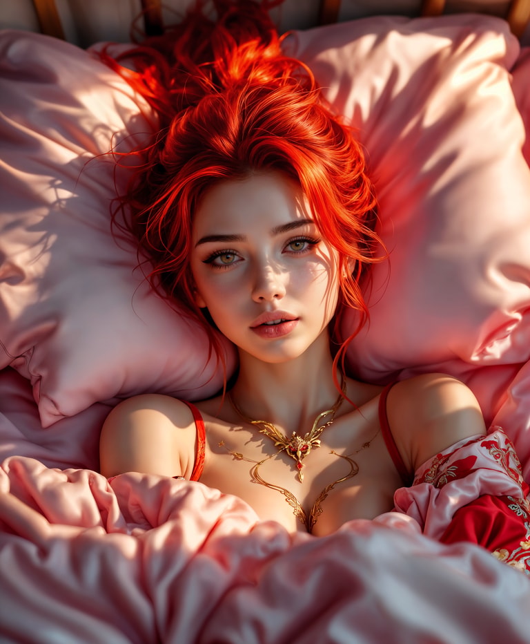 **Golden Elegance in Crimson Dreams**
