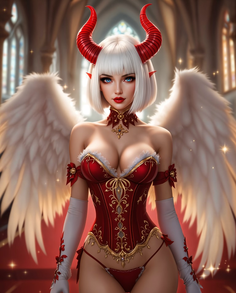 **Celestial Seductress in Sacred Sanctuary**