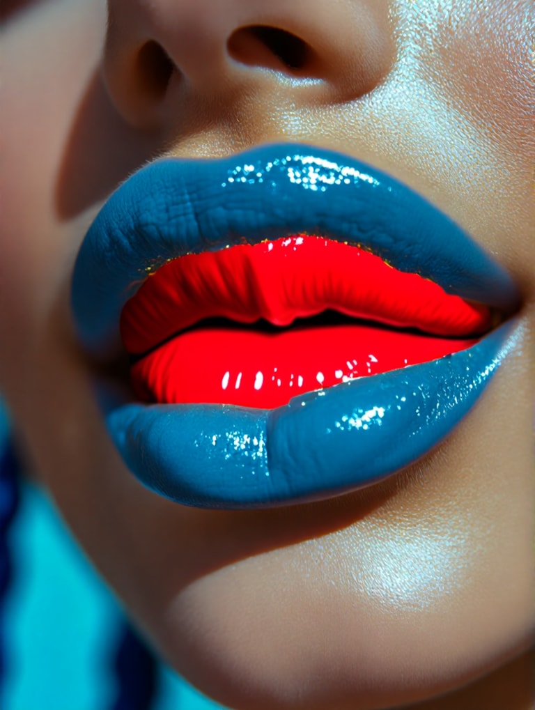 Bold Lipstick Contrast: Red and Blue Fusion