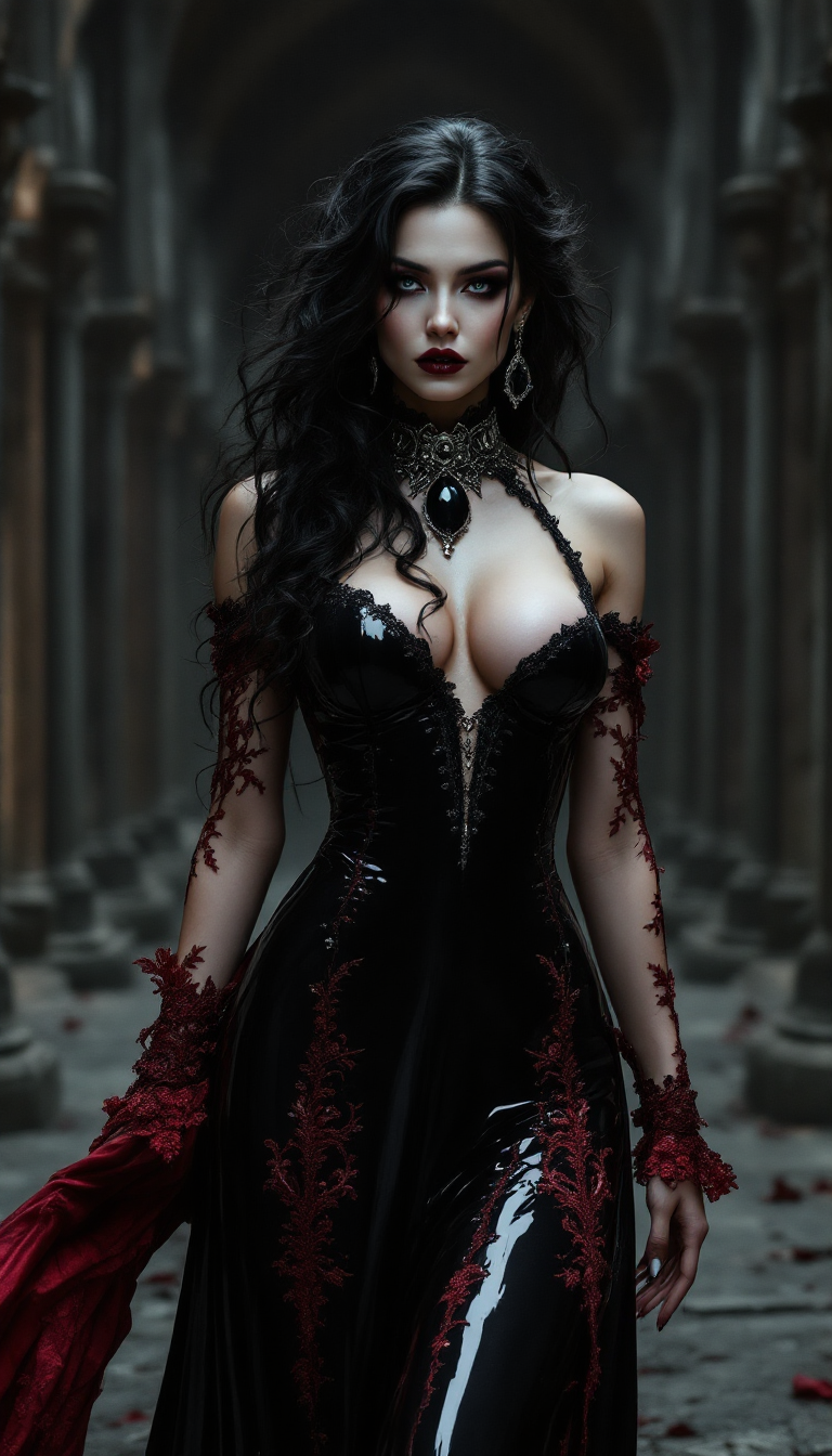 Gothic Temptress in Ebony and Crimson