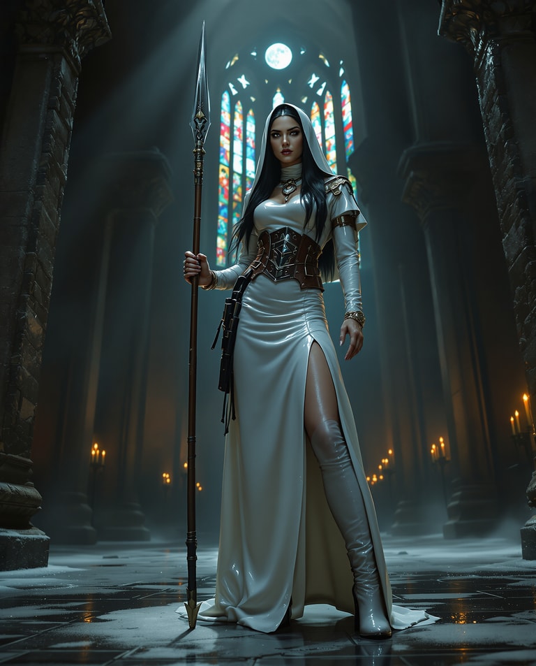 Moonlit Spear Nun in Cathedral