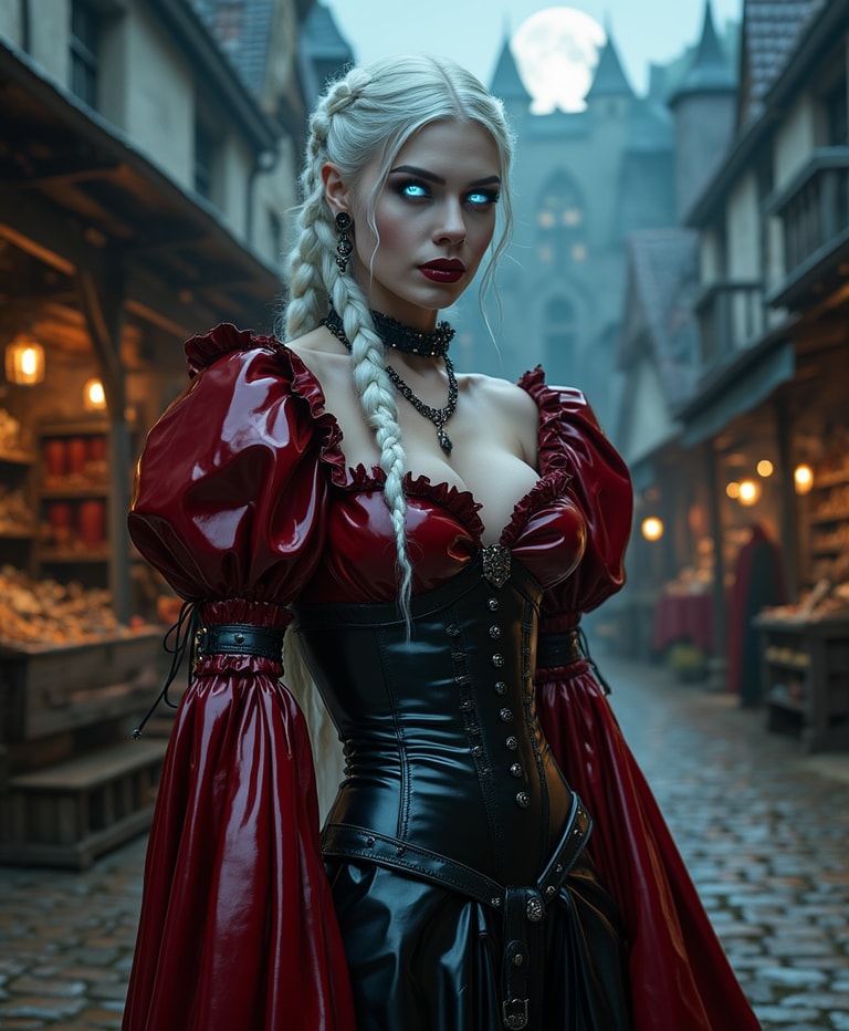 Vampire Queen in Moonlit Marketplace