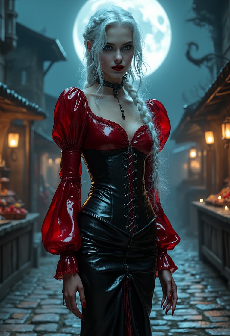 Vampire Queen in Moonlit Marketplace
