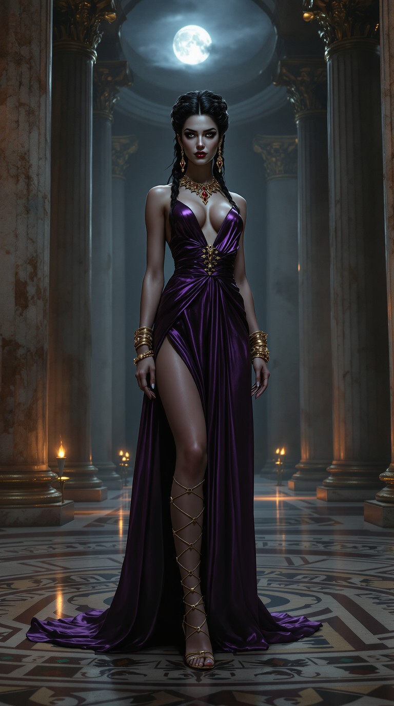 Vampire Queen in Moonlit Atrium
