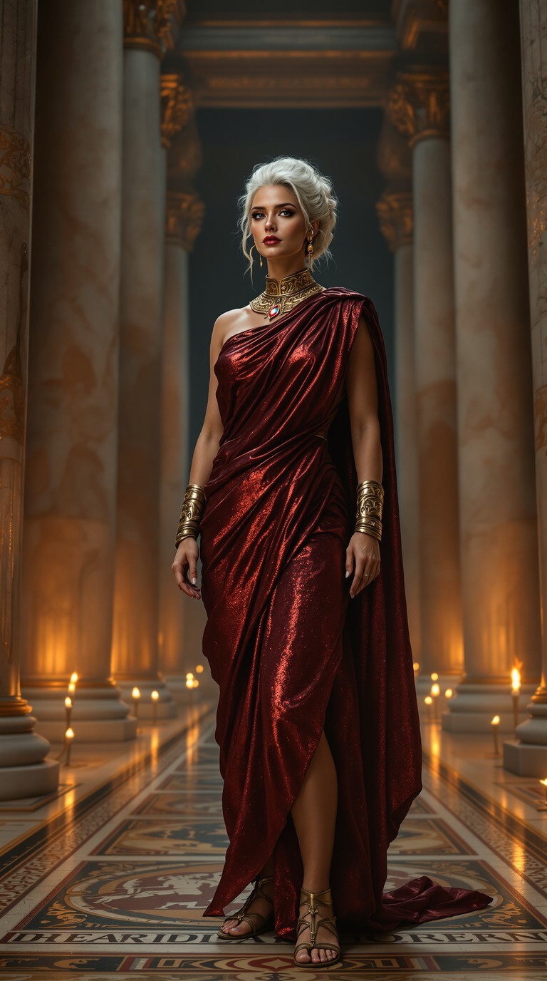 Roman Matriarch in Crimson Silk