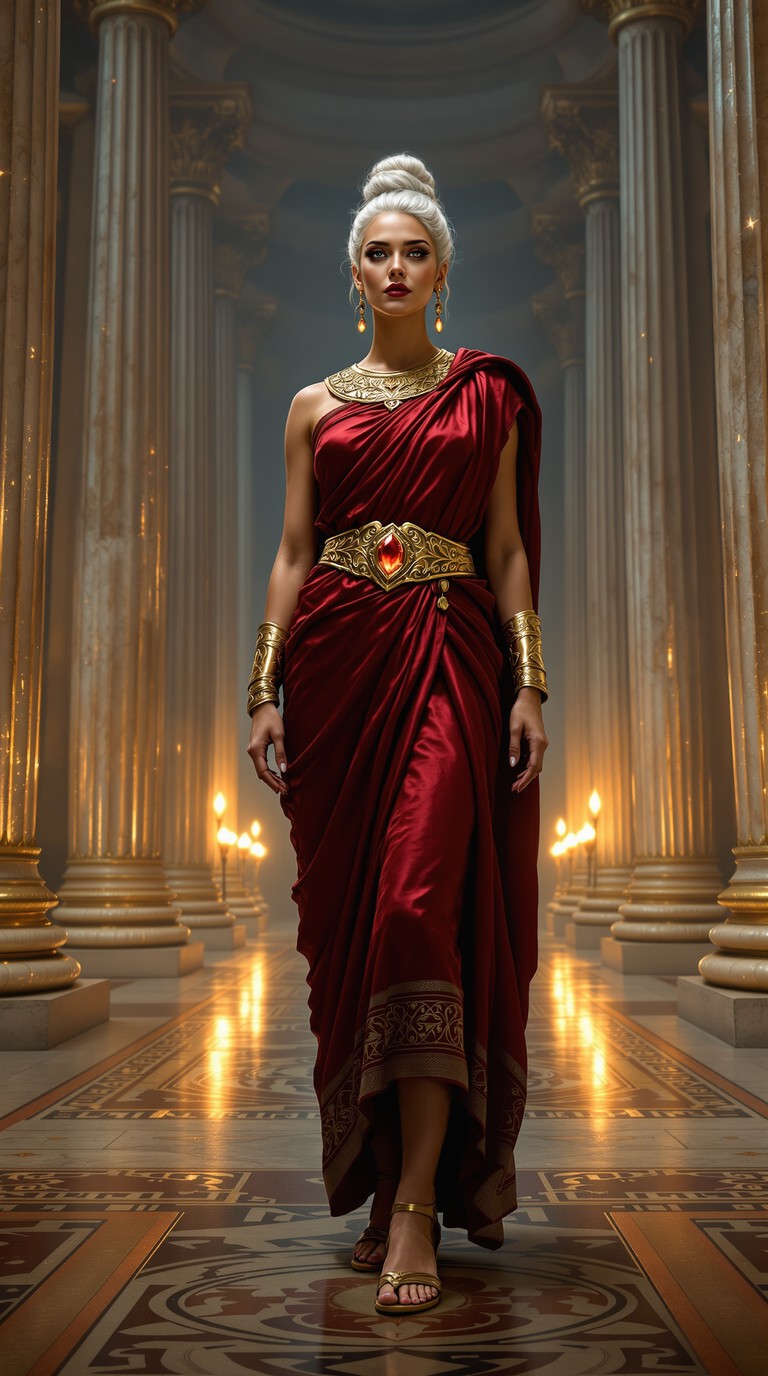 Crimson Empress in Torchlit Colonnade