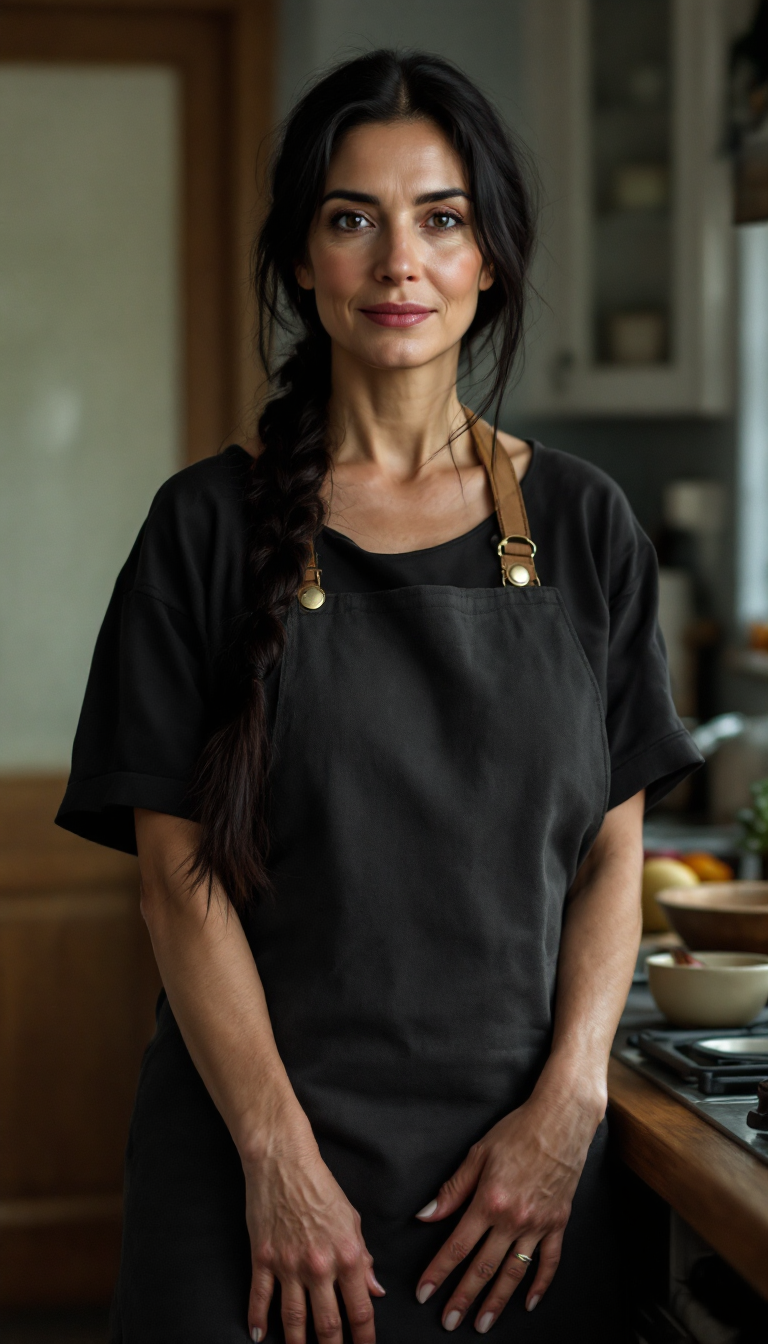 Serene Woman in Kitchen Apron