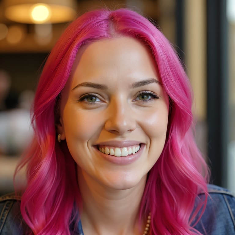 Radiant Smile in Pink Waves