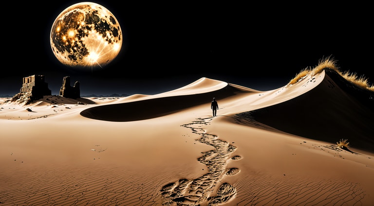 Lone Wanderer Under a Surreal Moon