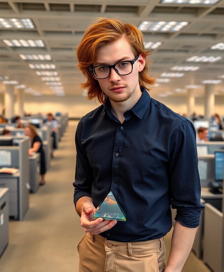 Red-Haired Man with Luminous Pyramid