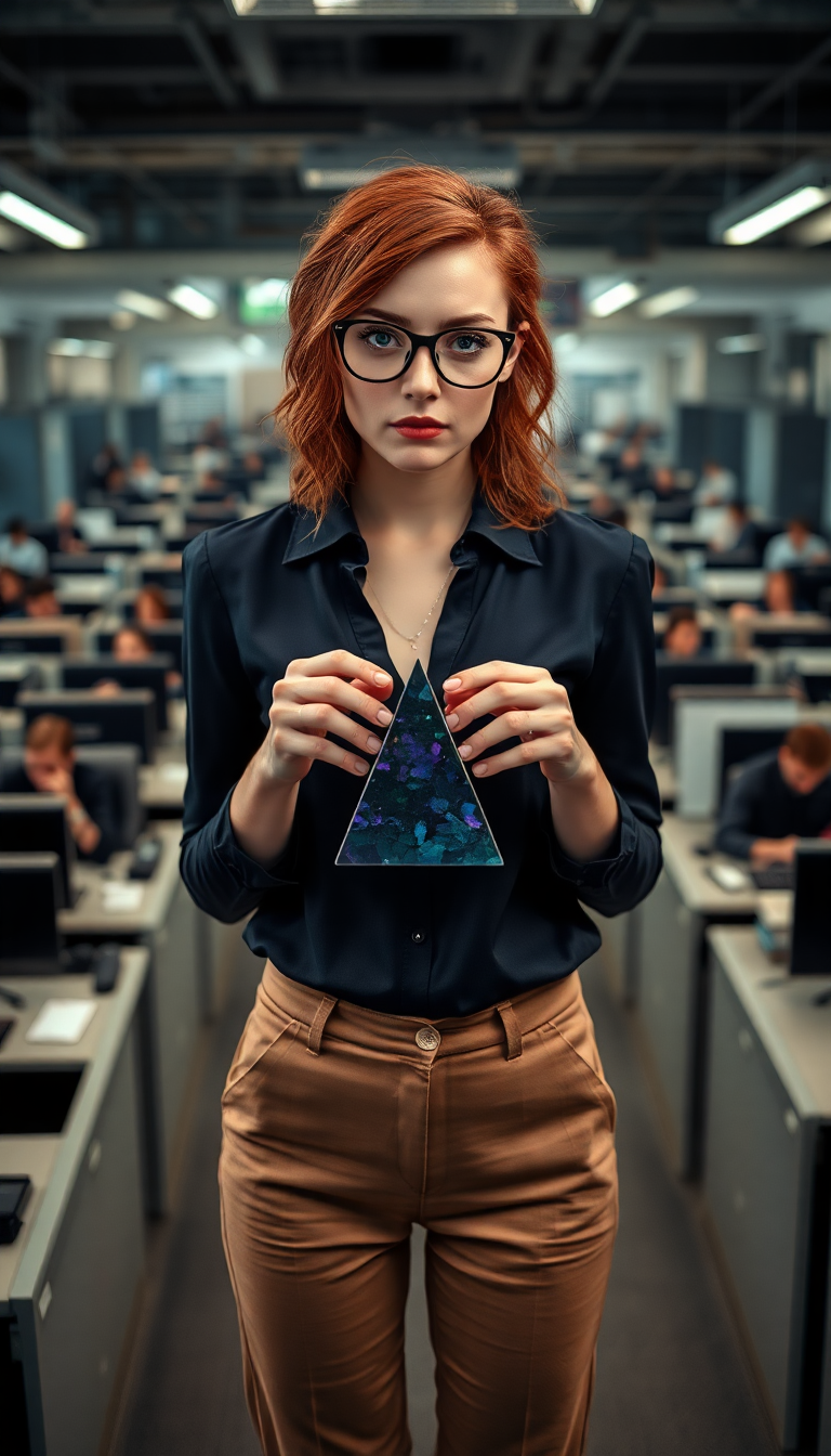 Redhead With Iridescent Crystal Pyramid