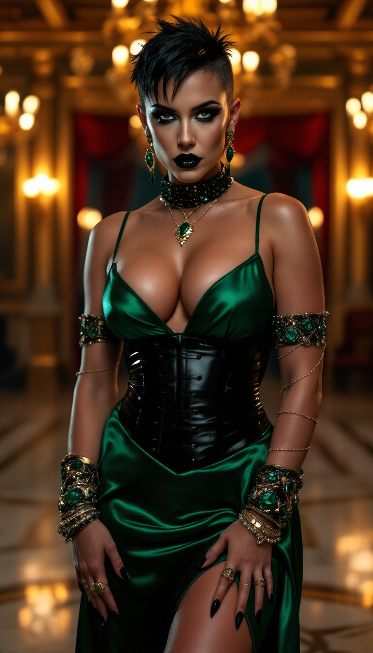 Gothic Glamour in Emerald Satin