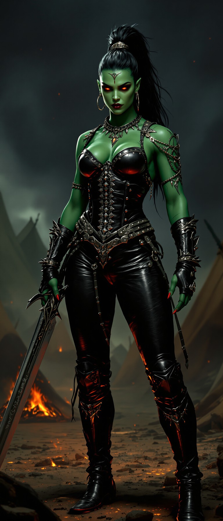 Orc Queen Amid Embered Shadows