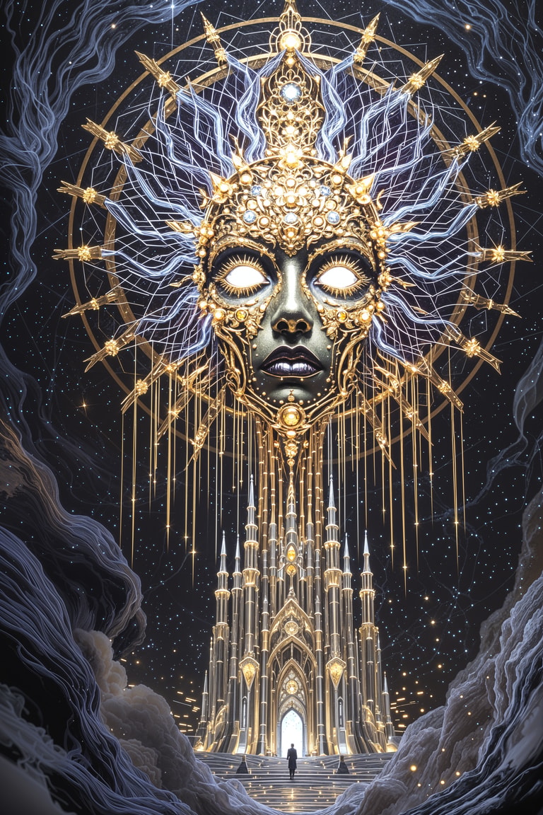 Celestial Mask Over Luminous Citadel