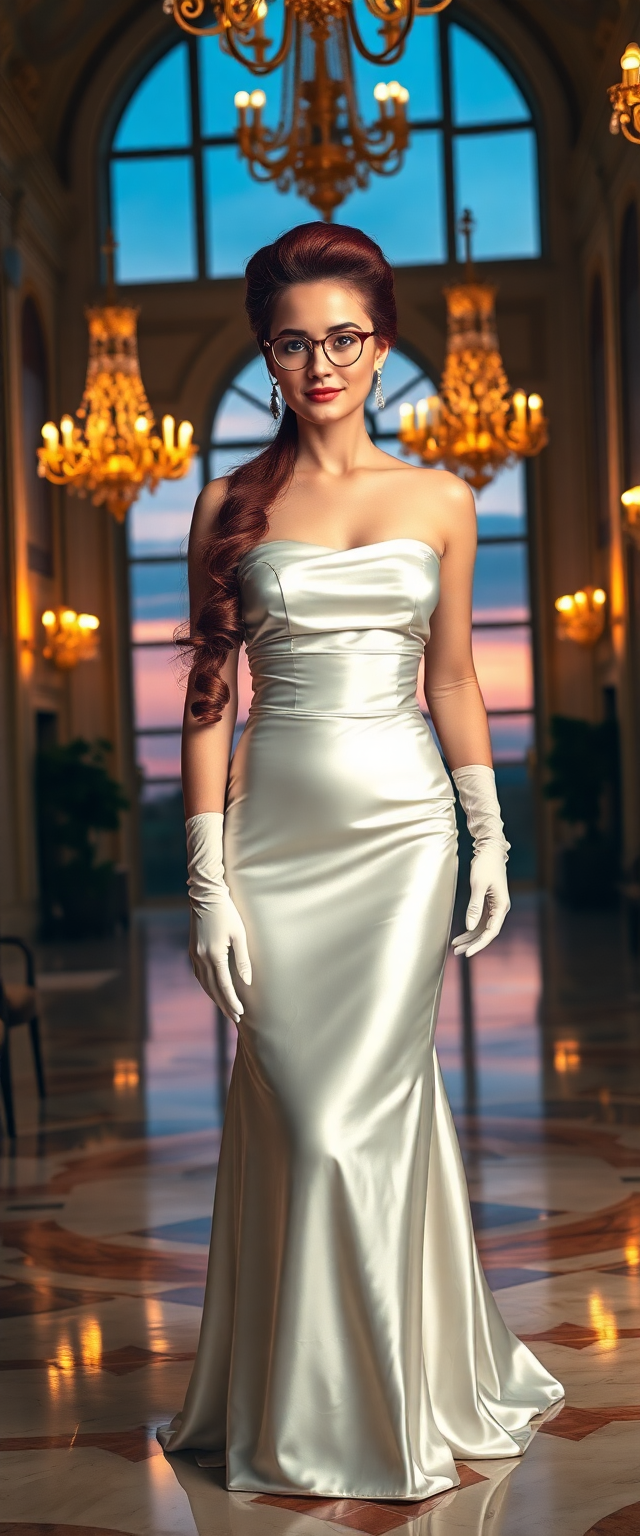Regal Poise in Satin Gown