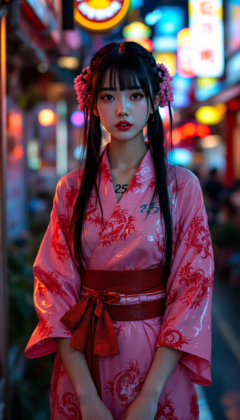 Neon Dragon Kimono at Dusk