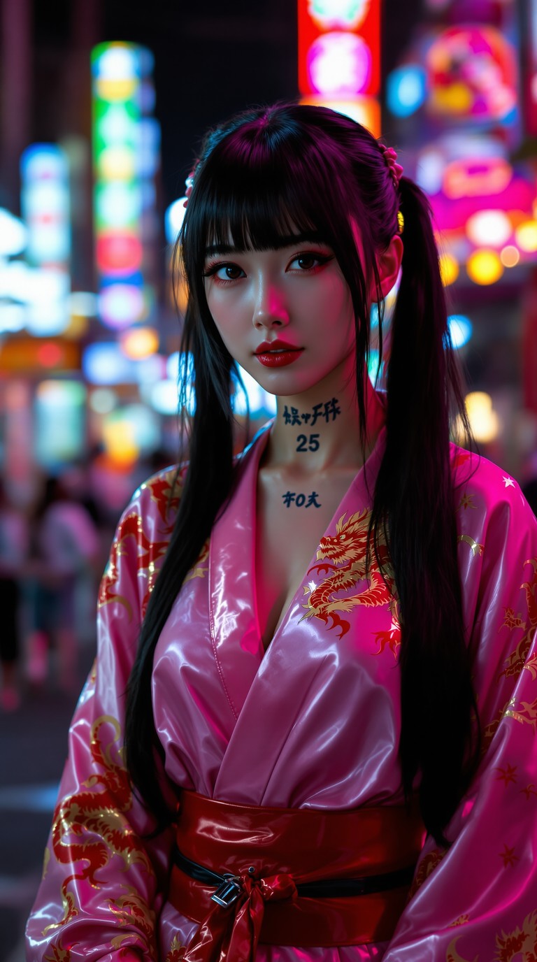 Neon Dragon Kimono in Tokyo Night