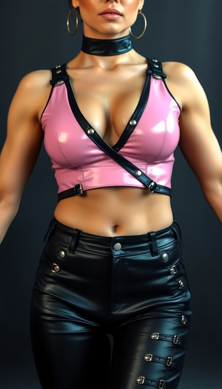 Glossy Pink Latex and Black Leather