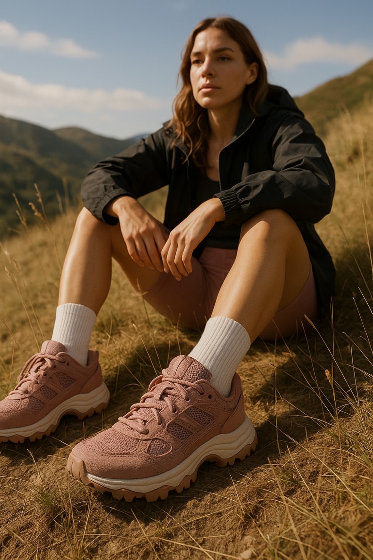 Dusty Pink Trail Sneakers at Rest