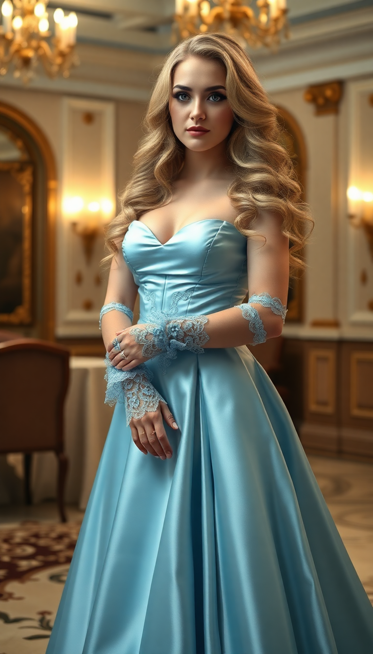 Grace in Azure Satin Gown