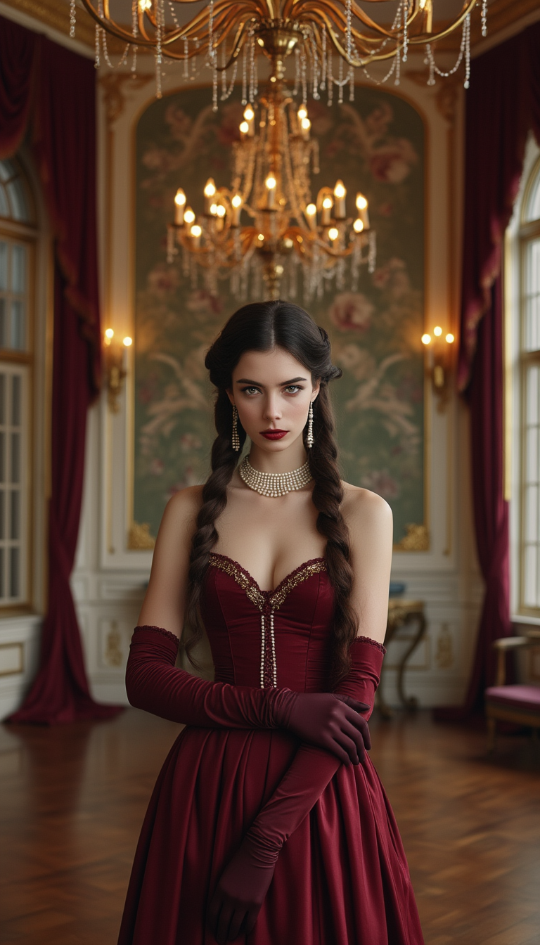 Commanding Gaze in Burgundy Velvet