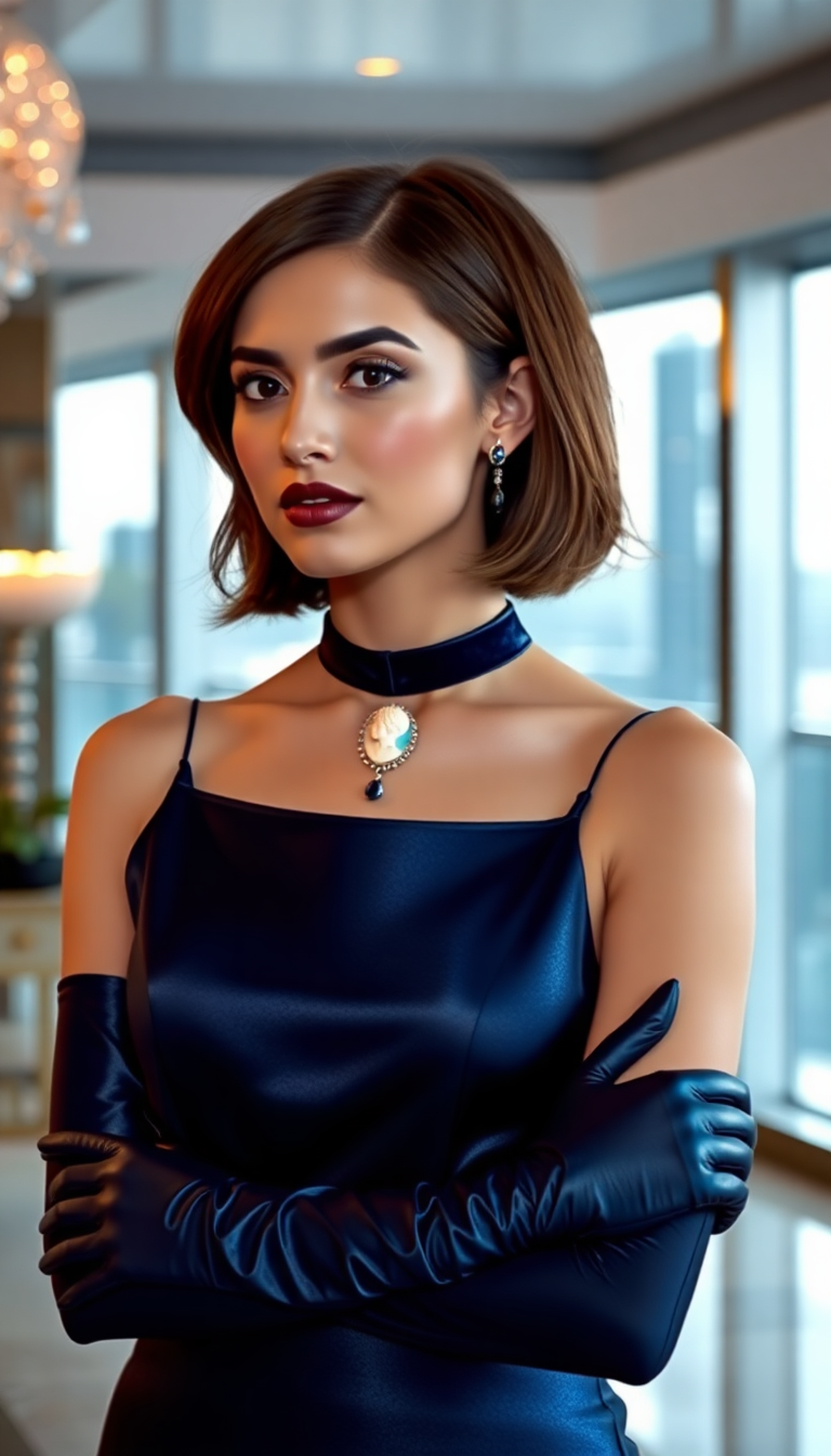 Confident Gaze in Midnight Satin