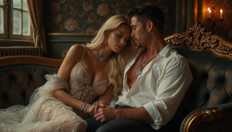 Passionate Embrace in Gilded Twilight