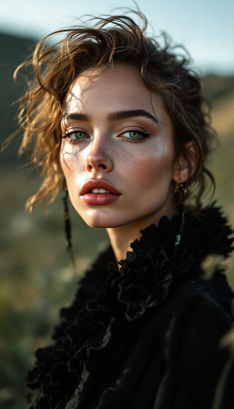 Windswept Gaze in Golden Light