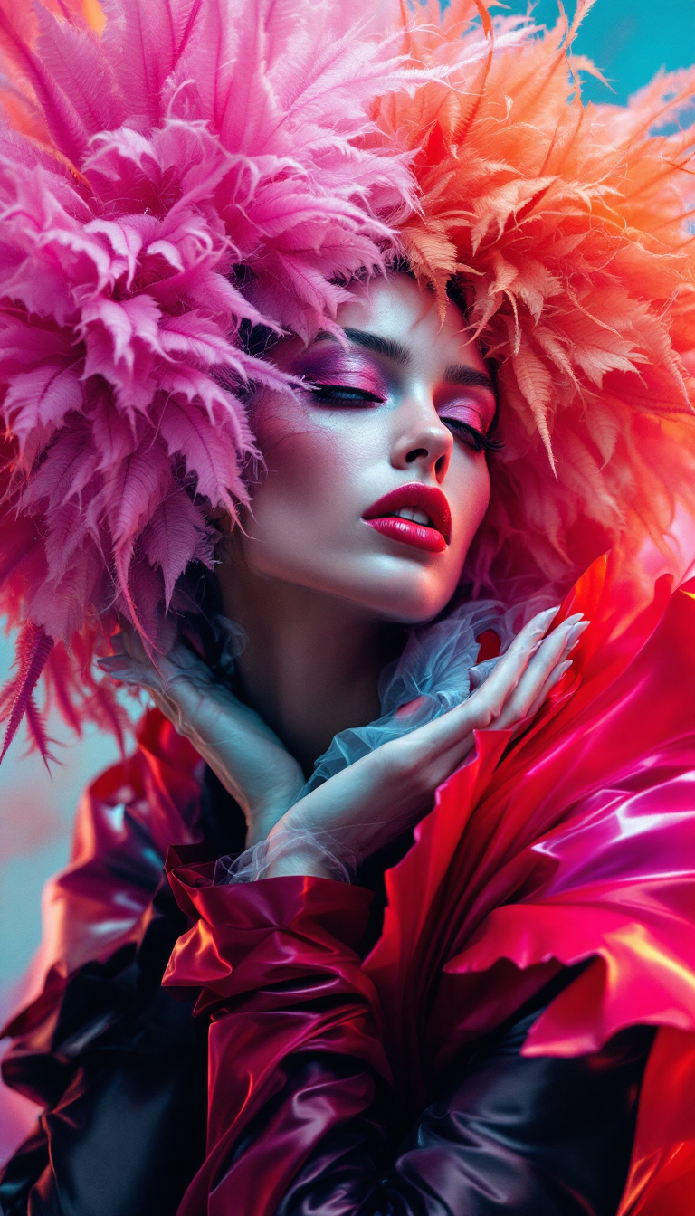 Neon Feathered Fashion Icon