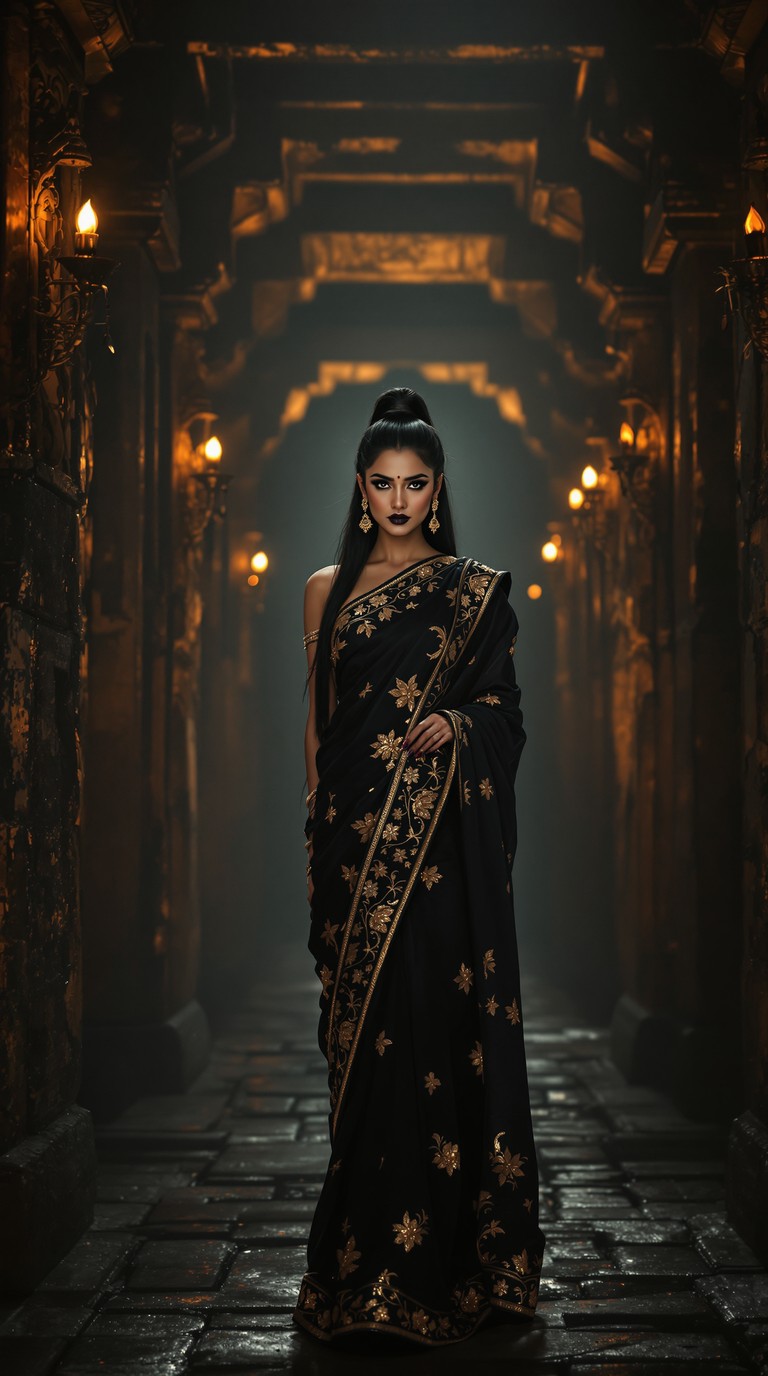 Midnight Priestess in Golden Shadows