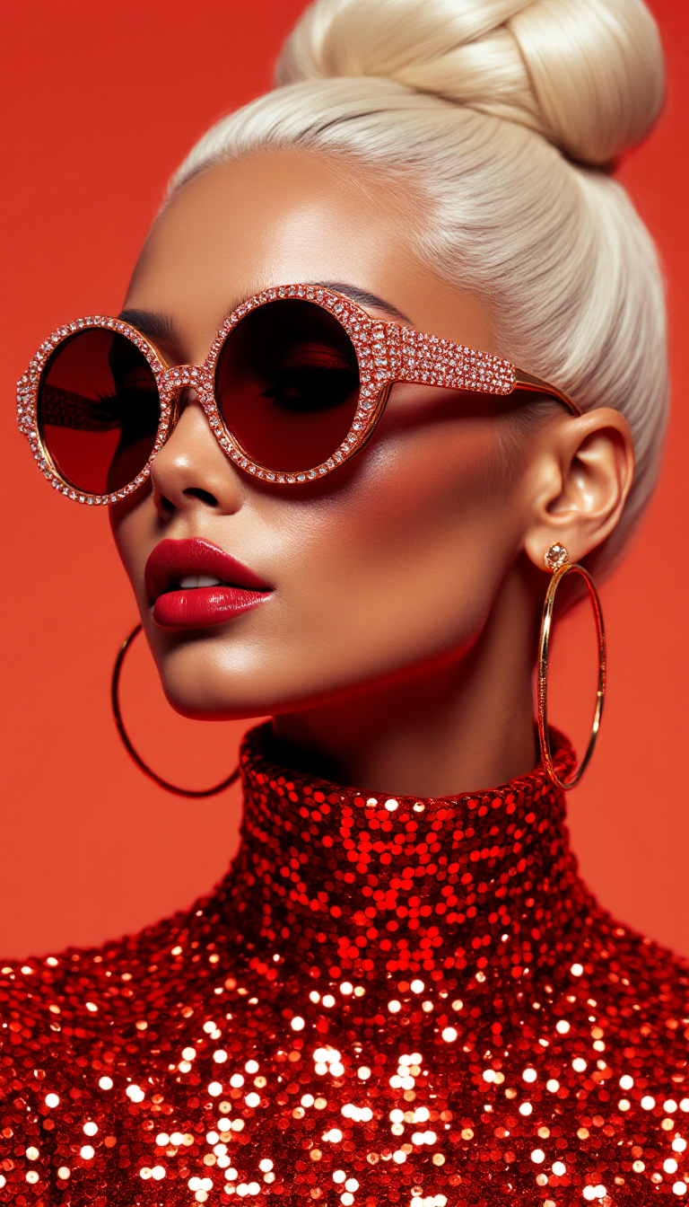 Crimson Sequins and Rhinestone Shades