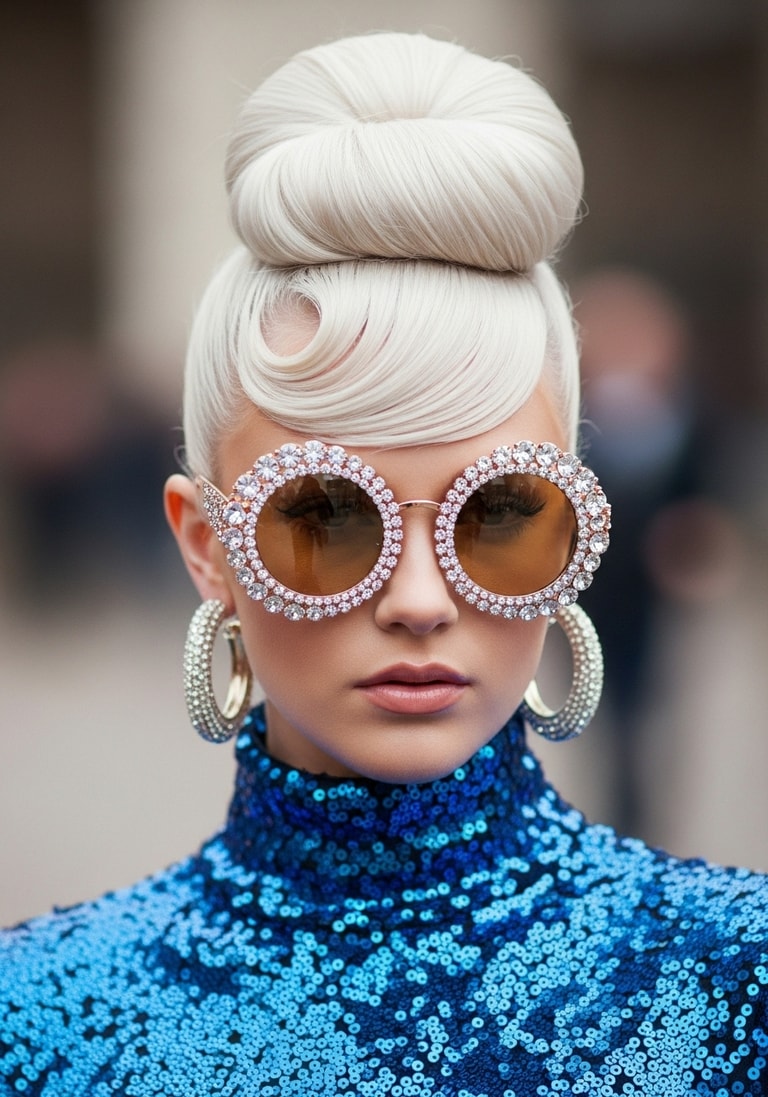 Platinum Updo and Crystal Frames