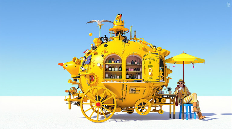 Yellow Steampunk Elixir Wagon
