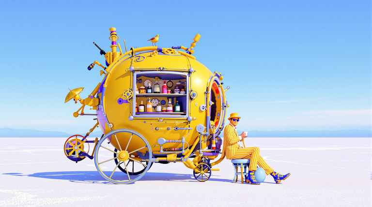 Yellow Sphere Wagon in Surreal Expanse